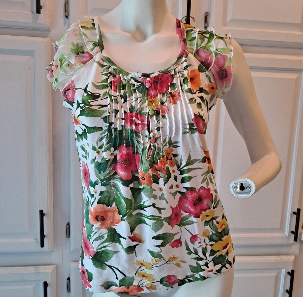 Caribbean Joe Multicolor Floral Blouse